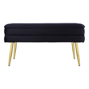Pemberly Row Contemporary Black Channel Tufted Velvet Storage Bench