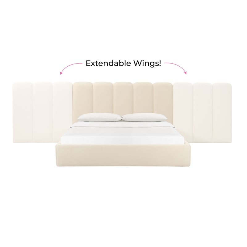 Pemberly Row Contemporary Cream Velvet Wings - Queen or King (Set of 2)