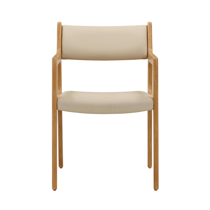 Pemberly Row Mid-Century Cream Vegan Leather Dining Chair - Set of 2