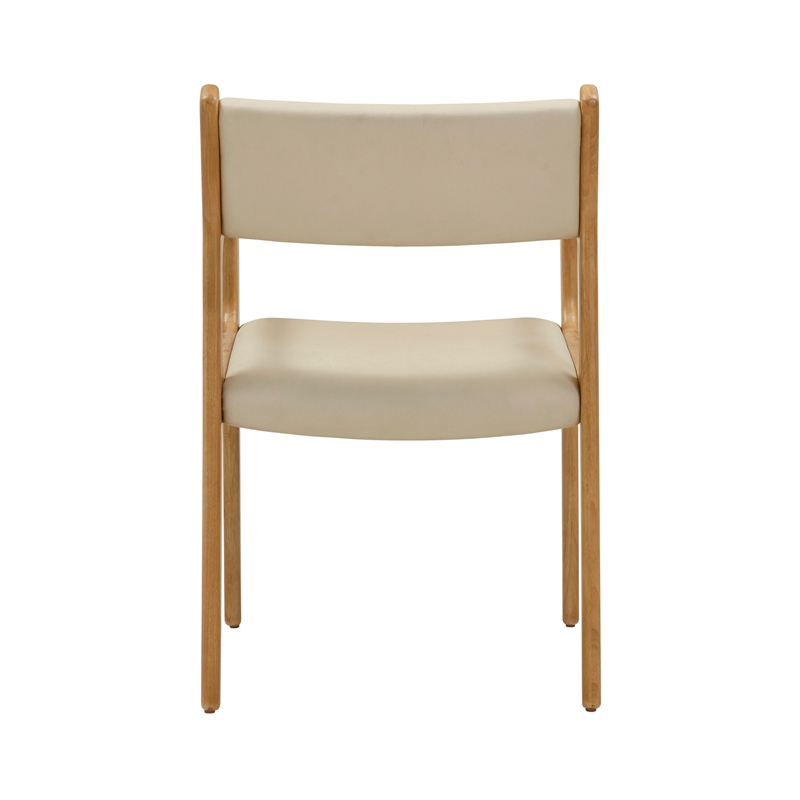 Pemberly Row Mid-Century Cream Vegan Leather Dining Chair - Set of 2