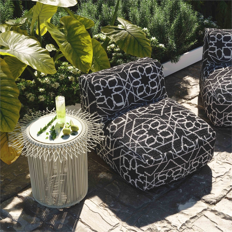Pemberly Row Handmade Transitional Outdoor Black Accent Pouf