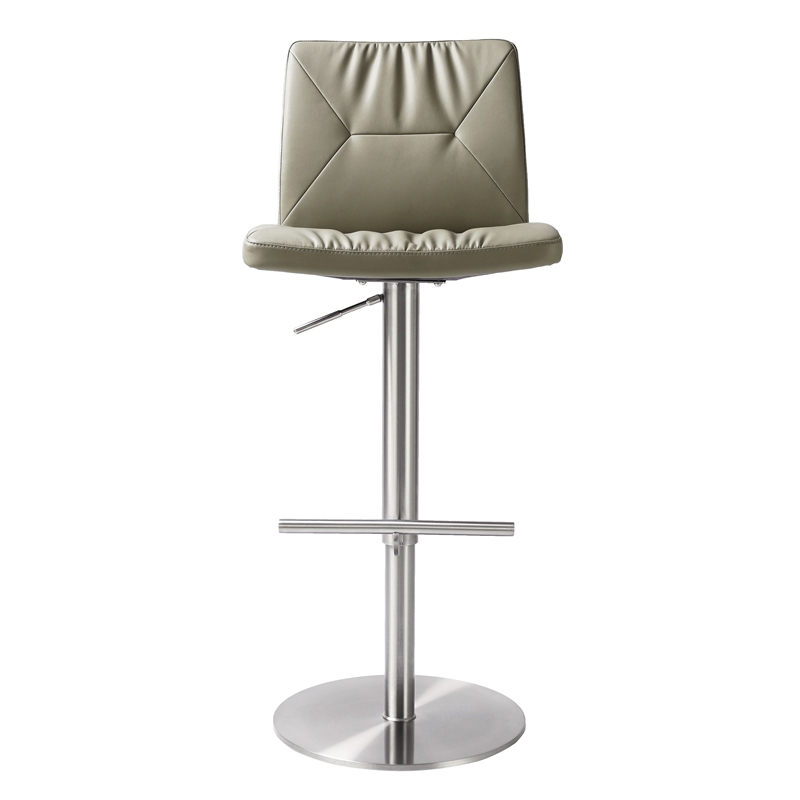 Pemberly Row Light Grey Vegan Leather on Silver Adjustable Stool