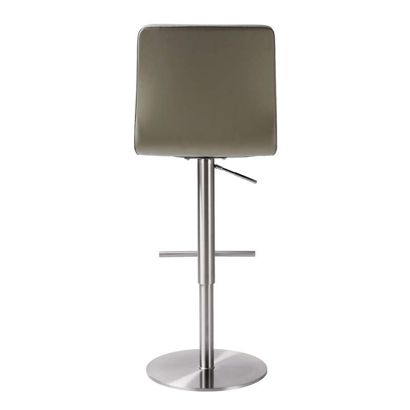 Pemberly Row Light Grey Vegan Leather on Silver Adjustable Stool