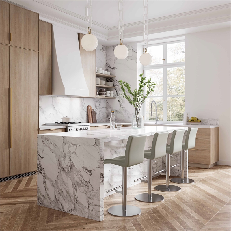 Pemberly Row Light Grey Vegan Leather on Silver Adjustable Stool