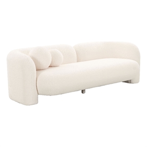Pemberly Row Transitional 91&quotW Faux Fur Fabric Sofa in Cream Fabric