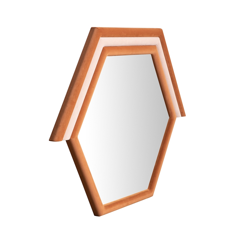 Pemberly Row Contemporary Prism Velvet & Glass Wall Mirror in Terracotta