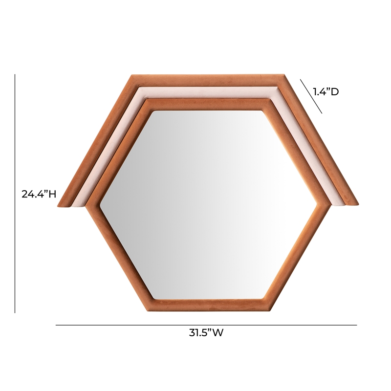 Pemberly Row Contemporary Prism Velvet & Glass Wall Mirror in Terracotta