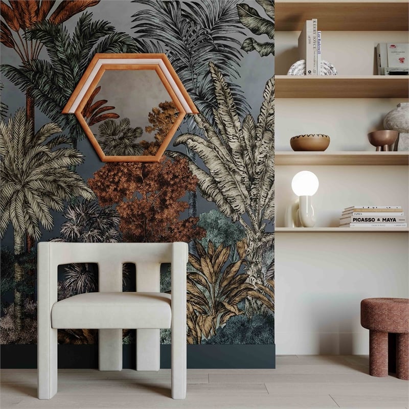 Pemberly Row Contemporary Prism Velvet & Glass Wall Mirror in Terracotta