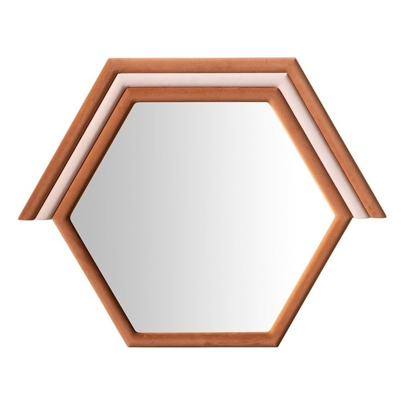 Pemberly Row Contemporary Prism Velvet & Glass Wall Mirror in Terracotta