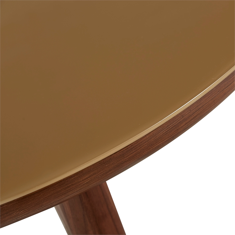 Pemberly Row Contemporary Walnut and Glass Round Coffee Table