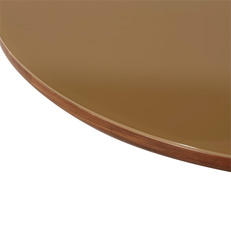 Pemberly Row Contemporary Walnut and Glass Round Coffee Table