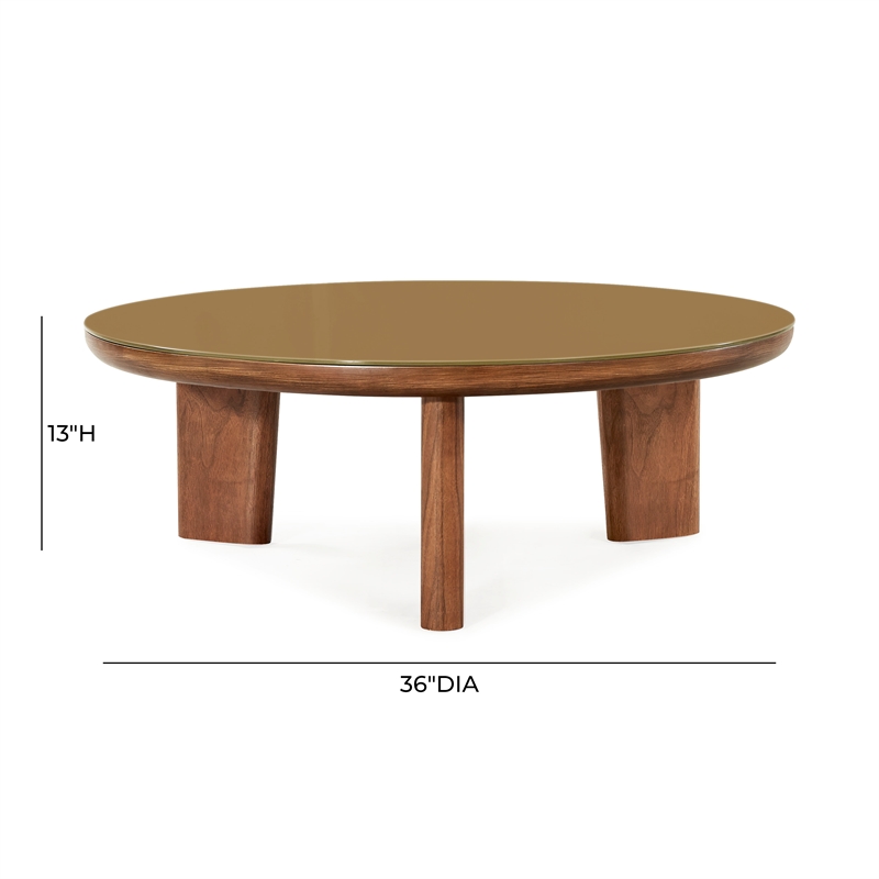 Pemberly Row Contemporary Walnut and Glass Round Coffee Table