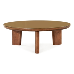 Pemberly Row Contemporary Walnut and Glass Round Coffee Table