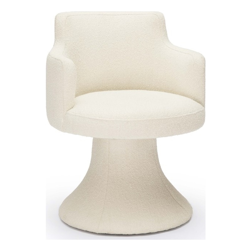 Pemberly Row Contemporary Cream Performance Boucle Swivel Dining Chair