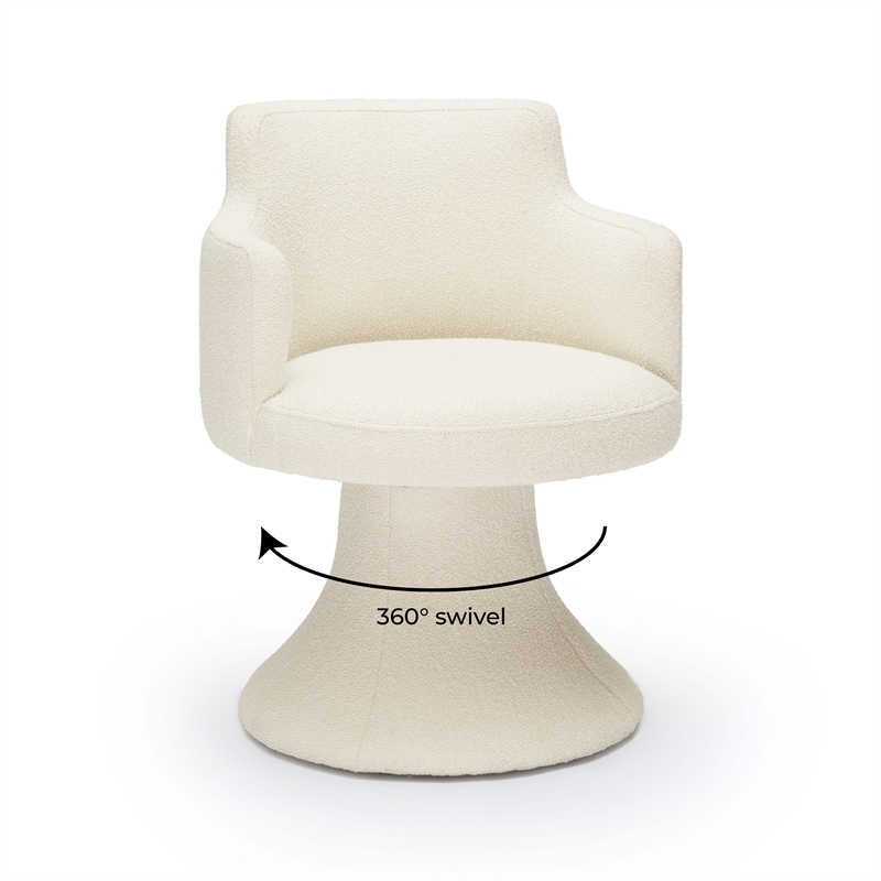 Pemberly Row Contemporary Cream Performance Boucle Swivel Dining Chair