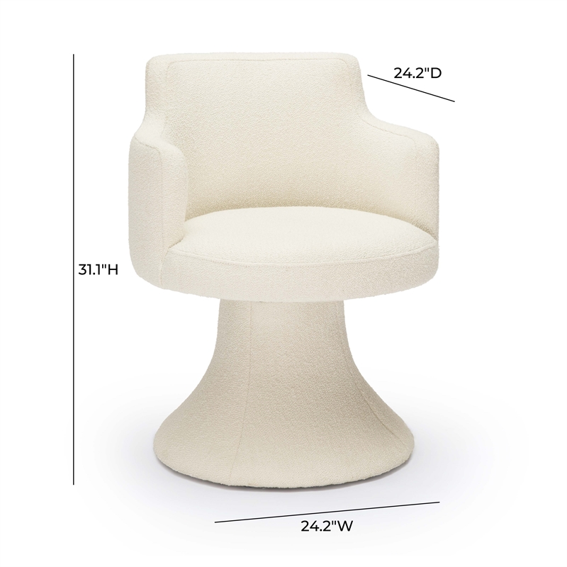 Pemberly Row Contemporary Cream Performance Boucle Swivel Dining Chair