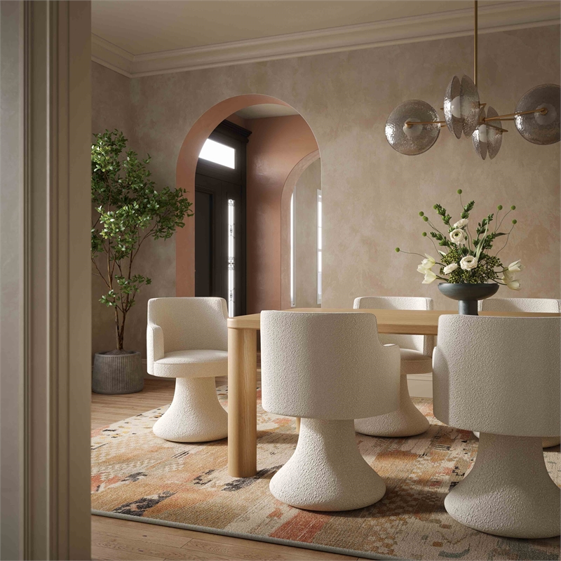 Pemberly Row Contemporary Cream Performance Boucle Swivel Dining Chair