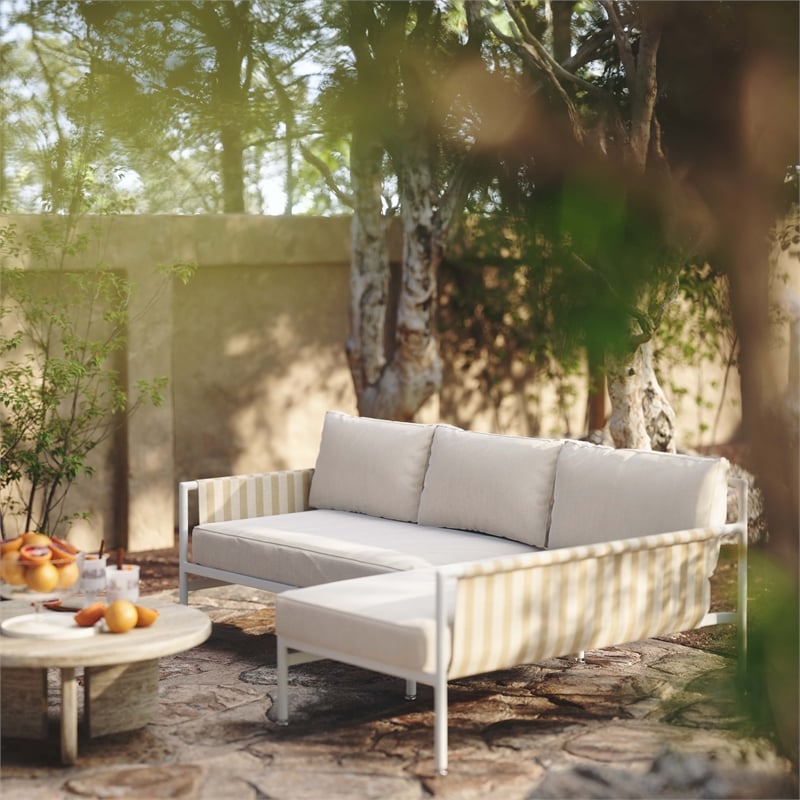 Pemberly Row Handmade Contemporary Cream Outdoor Sectional - RAF
