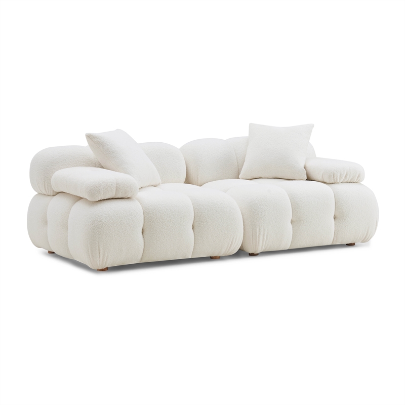 Pemberly Row Transitional Cream Vegan Shearling Modular Loveseat