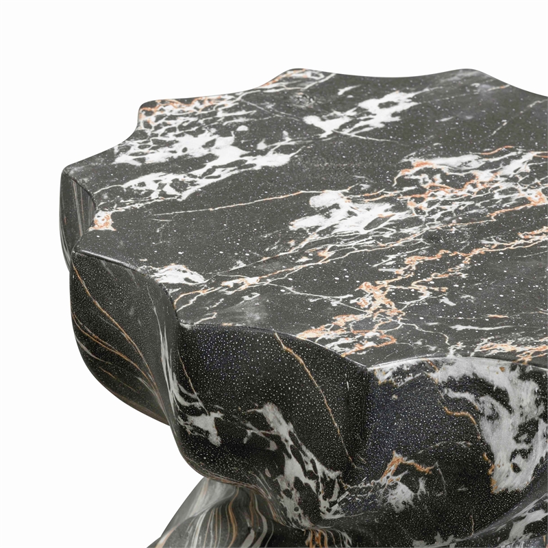 Pemberly Row Indoor / Outdoor Faux Marble & Stone Stool in Black