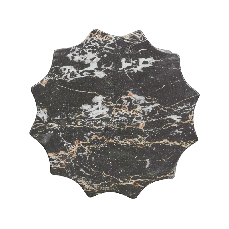 Pemberly Row Indoor / Outdoor Faux Marble & Stone Stool in Black