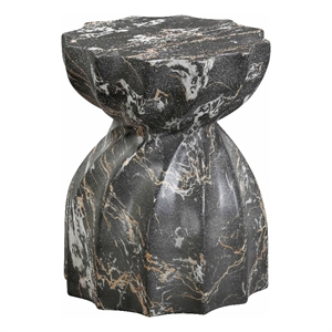 Pemberly Row Indoor / Outdoor Faux Marble & Stone Stool in Black