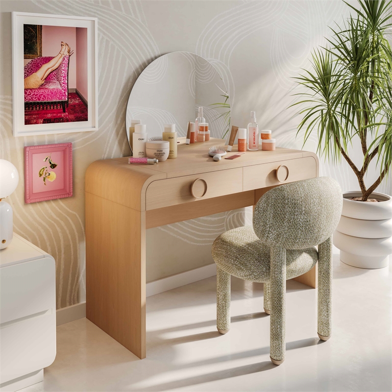 Pemberly Row Contemporary Beige Knubby Performance Fabric Side Chair