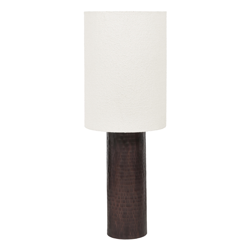 Pemberly Row Contemporary Boucle & Hammered Bronze Metal Floor Lamp