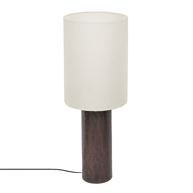 Pemberly Row Contemporary Boucle & Hammered Bronze Metal Floor Lamp