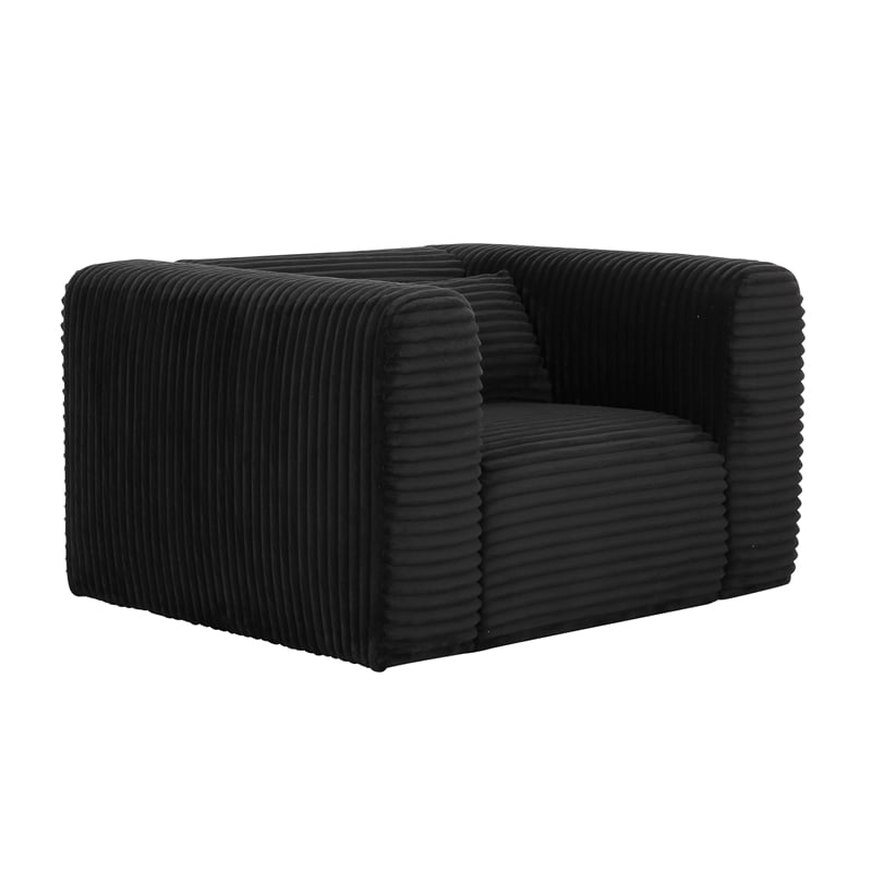 Pemberly Row Contemporary Fluffy Oversized Black Corduroy Armchair
