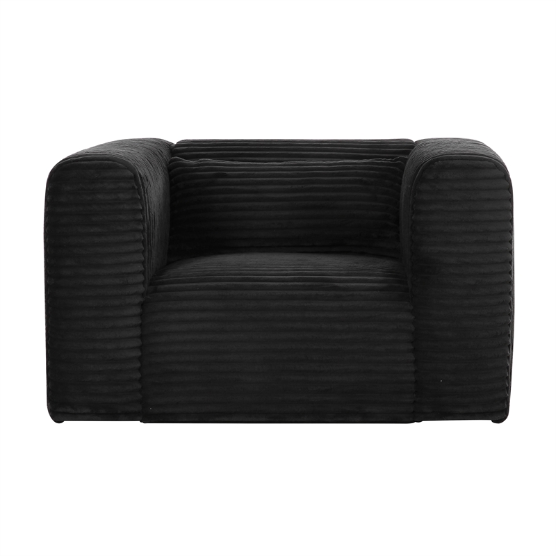 Pemberly Row Contemporary Fluffy Oversized Black Corduroy Armchair