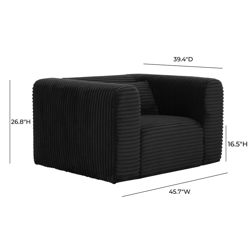 Pemberly Row Contemporary Fluffy Oversized Black Corduroy Armchair