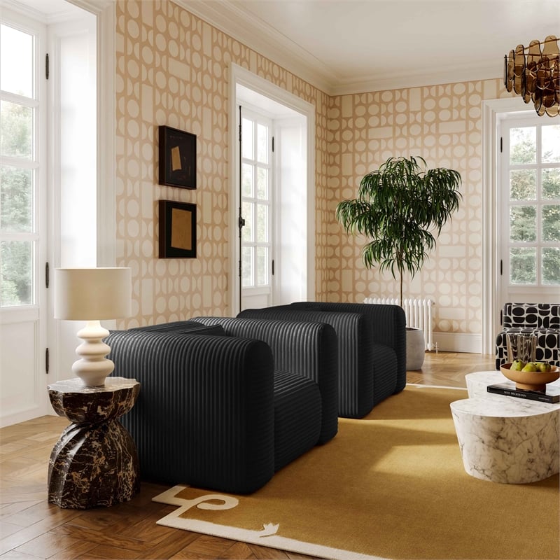 Pemberly Row Contemporary Fluffy Oversized Black Corduroy Armchair