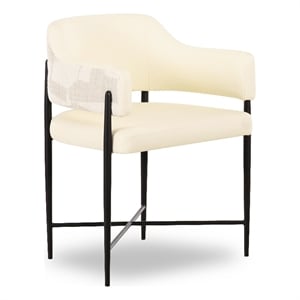 Pemberly Row Cream Vegan Leather and 2-Tone Jacquard Dining Chair