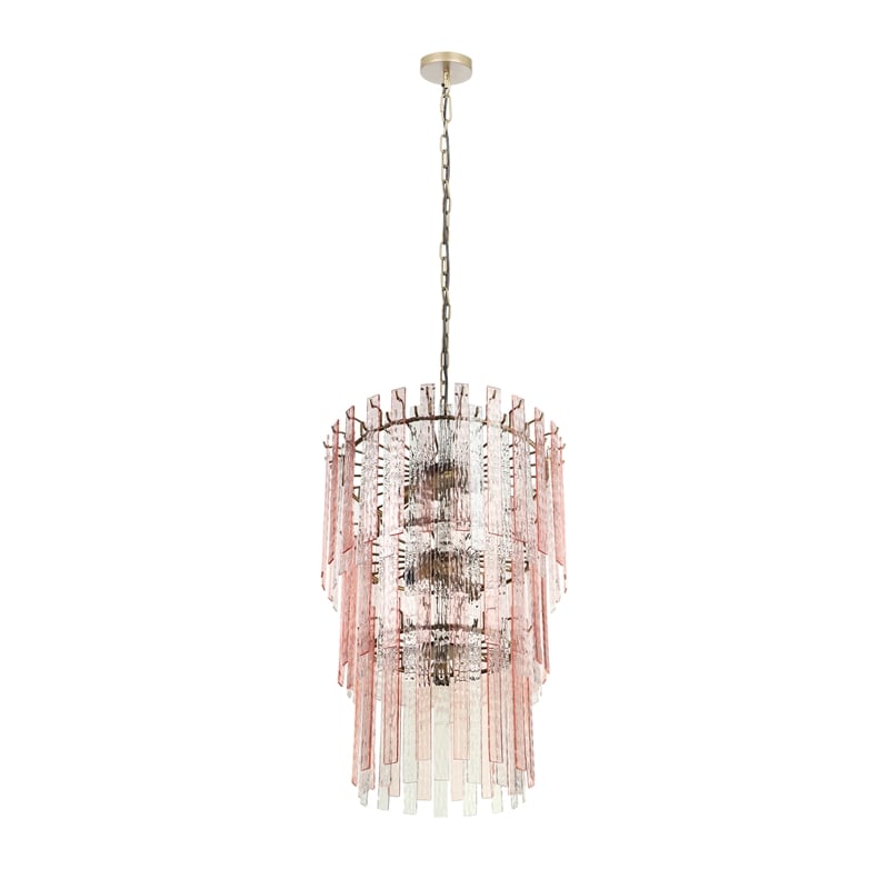 Pemberly Row Handmade Transitional Pink Acrylic 3-Tier Chandelier