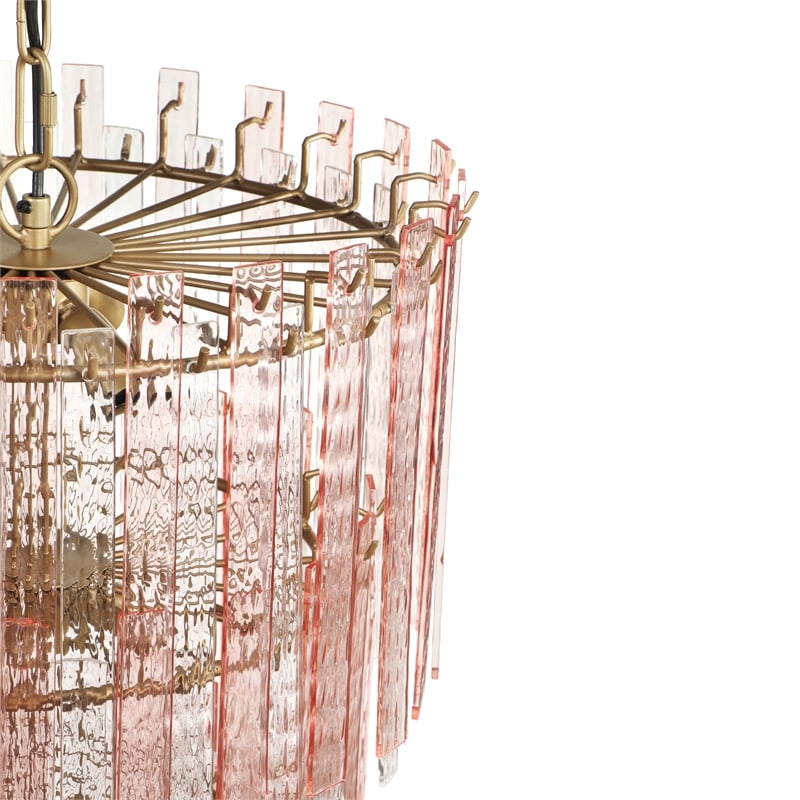 Pemberly Row Handmade Transitional Pink Acrylic 3-Tier Chandelier