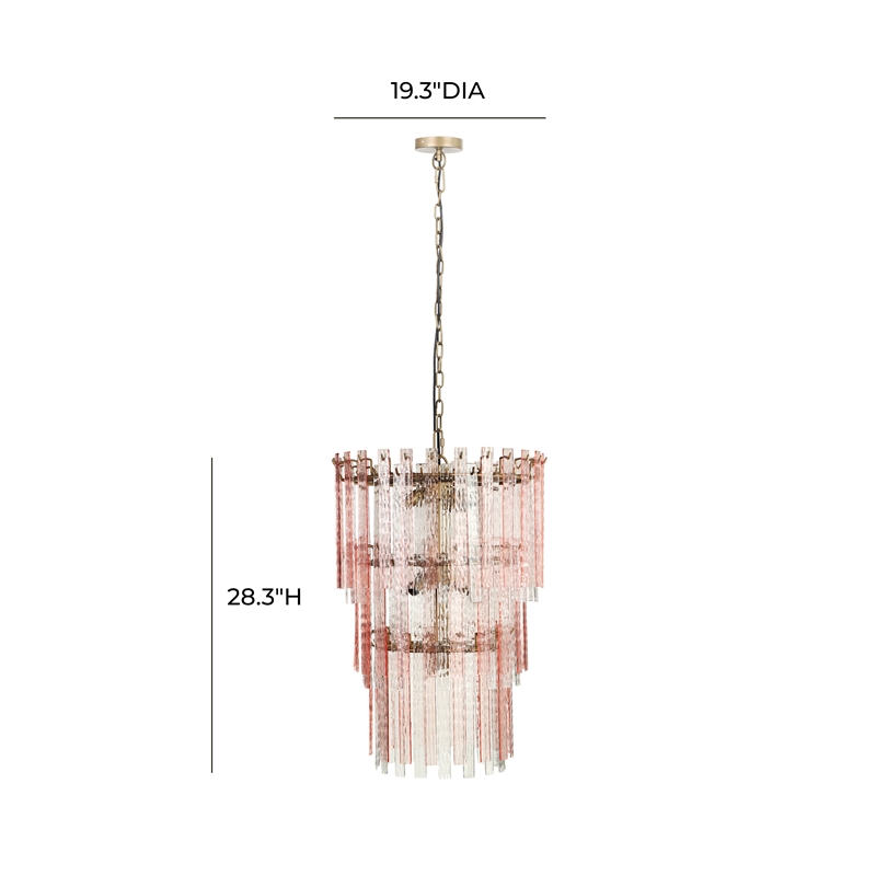 Pemberly Row Handmade Transitional Pink Acrylic 3-Tier Chandelier