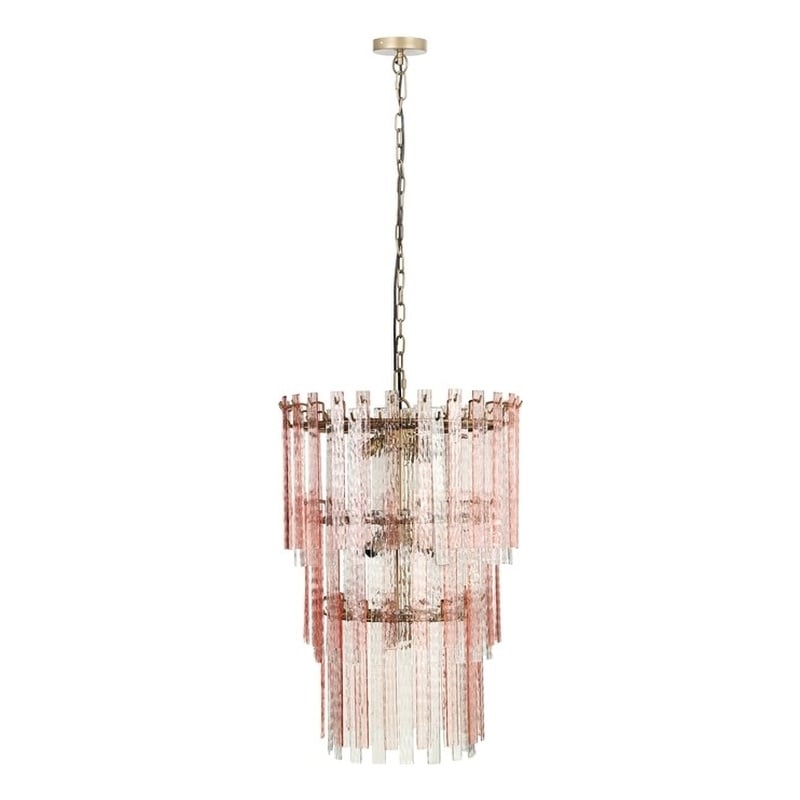 Pemberly Row Handmade Transitional Pink Acrylic 3-Tier Chandelier