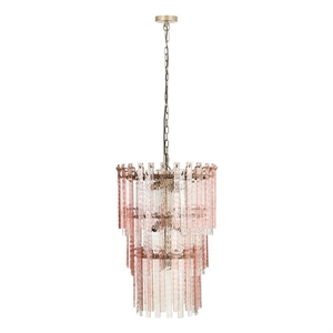 Pemberly Row Handmade Transitional Pink Acrylic 3-Tier Chandelier