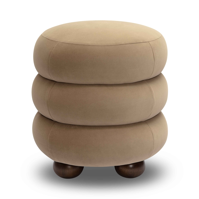 Pemberly Row Contemporary Dense Foam Cushion Taupe Velvet Ottoman