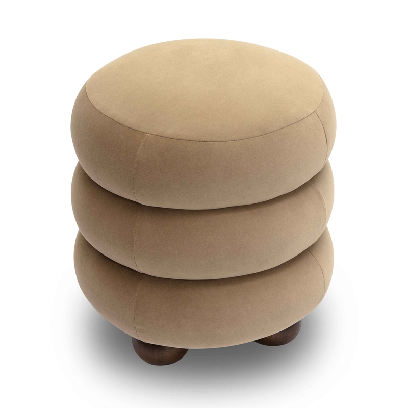 Pemberly Row Contemporary Dense Foam Cushion Taupe Velvet Ottoman