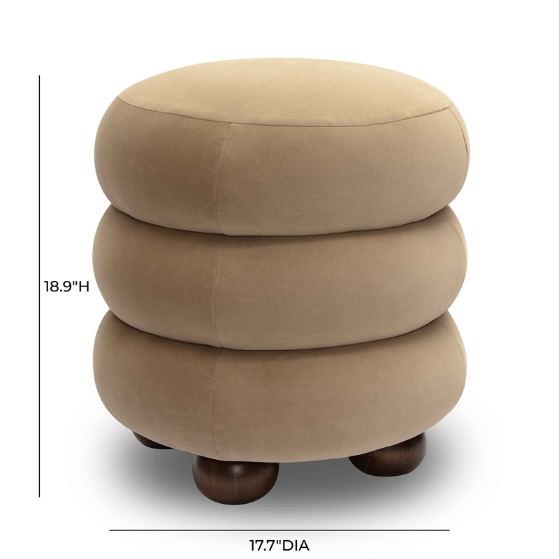 Pemberly Row Contemporary Dense Foam Cushion Taupe Velvet Ottoman