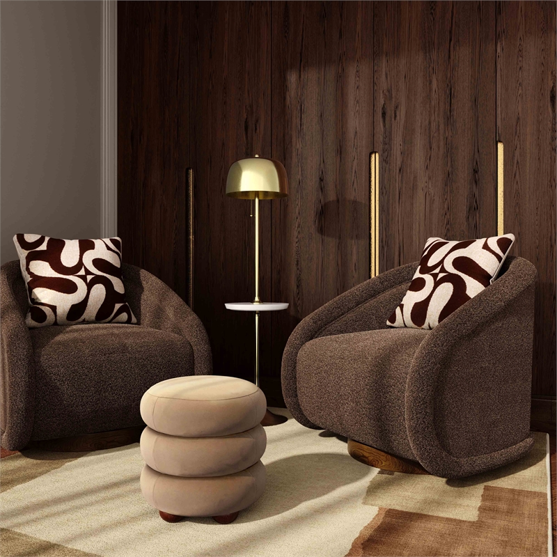 Pemberly Row Contemporary Dense Foam Cushion Taupe Velvet Ottoman