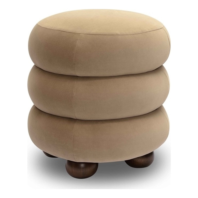 Pemberly Row Contemporary Dense Foam Cushion Taupe Velvet Ottoman