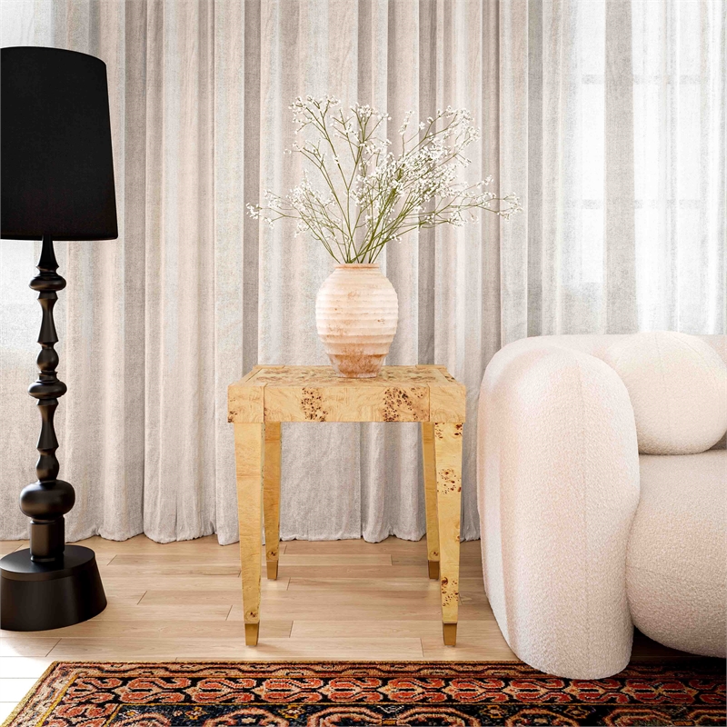 Pemberly Row Engineered Wood Burl End Table in Natural Brown