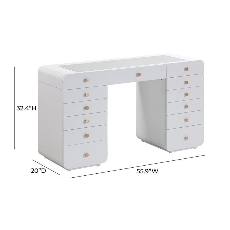 Pemberly Row Contemporary Hollywood White Finish Vanity Desk