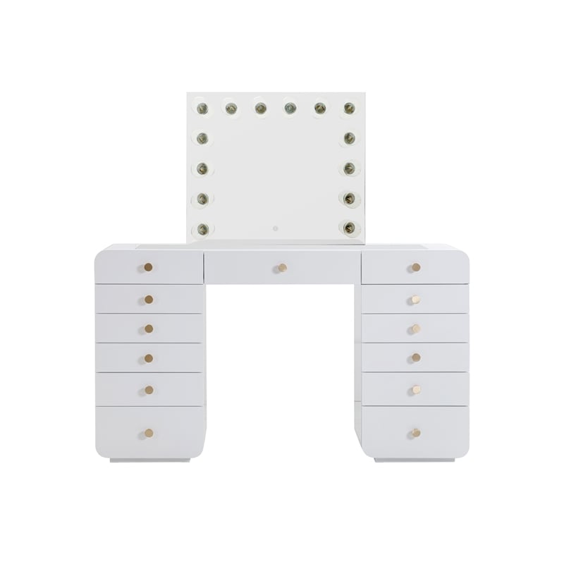 Pemberly Row Contemporary Hollywood White Finish Vanity Desk