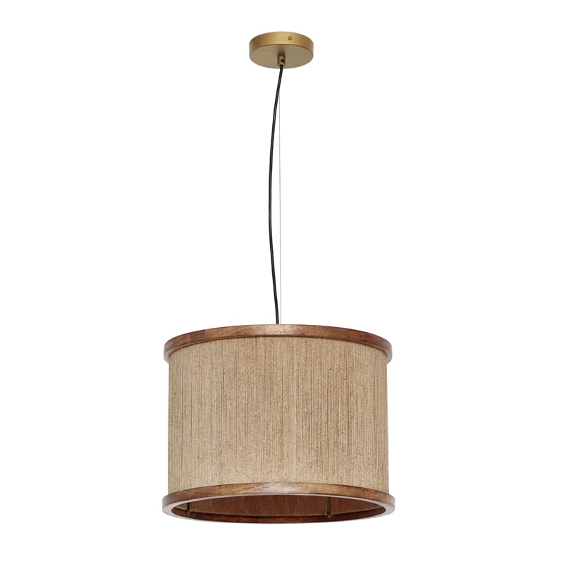 Pemberly Row Transitional Natural Mango Wood and Jute Pendant Lamp