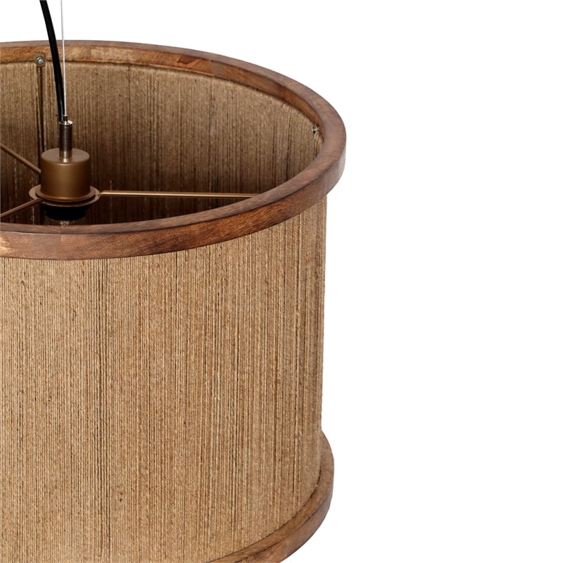 Pemberly Row Transitional Natural Mango Wood and Jute Pendant Lamp