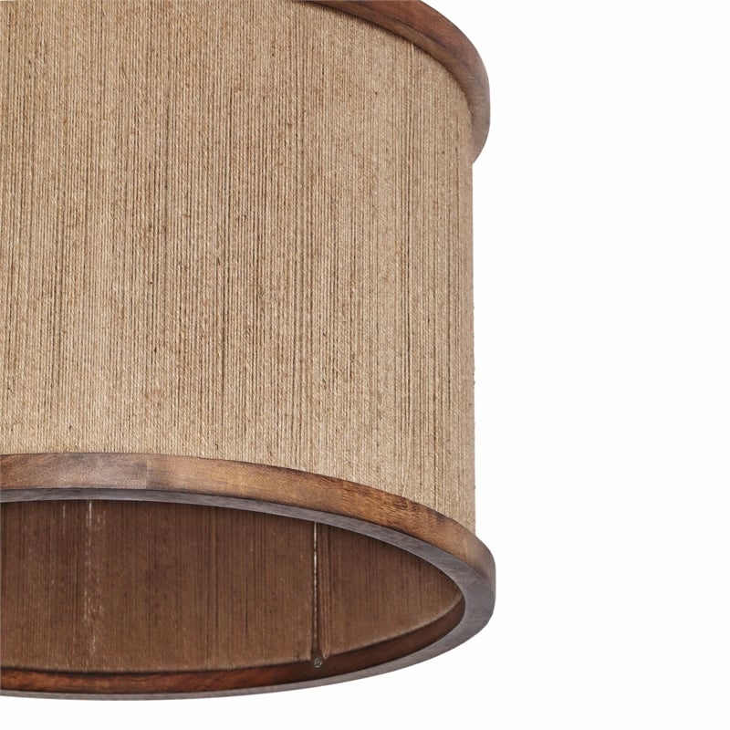 Pemberly Row Transitional Natural Mango Wood and Jute Pendant Lamp